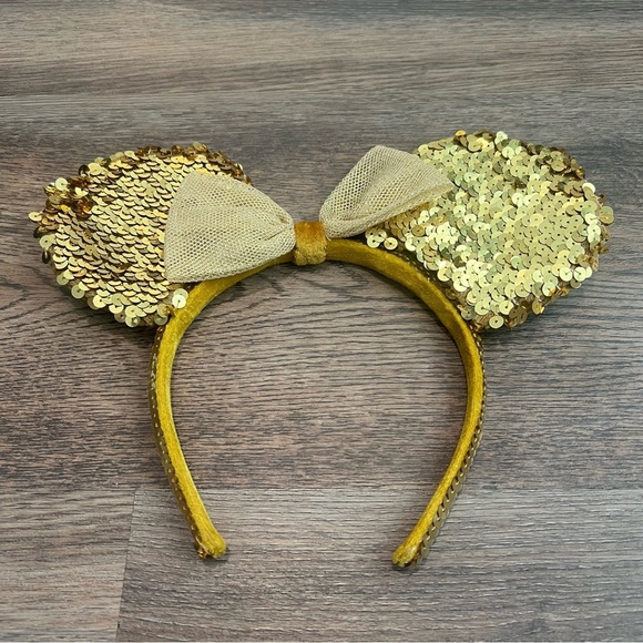 Disney Accessories - Disney Minnie Mouse Gold Sequin Ears Headband Bow Park Accessories Sparkle